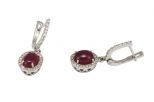 Серьги из серебра с рубином и фианитами овал 6х8 мм 55231