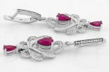 Серьги из серебра с рубином и фианитами 2 капли 5х7 мм и 3х5 мм 55245