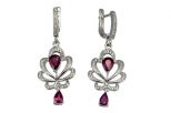 Серьги из серебра с рубином и фианитами 2 капли 5х7 мм и 3х5 мм 55245
