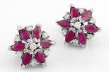 Серьги из серебра с рубином и фианитами 6 маркиз 3х5 мм 55251