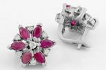 Серьги из серебра с рубином и фианитами 6 маркиз 3х5 мм 55251