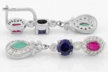 Серьги из серебра с изумрудом рубином сапфиром и фианитами 55278