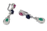 Серьги из серебра с изумрудом рубином сапфиром и фианитами 55278