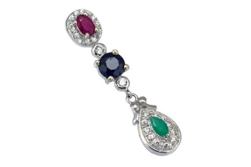 Серебряный кулон с изумрудом, рубином, сапфиром и фианитами 55280 купить в магазине Самоцветы мира