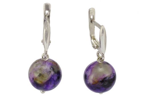 Серьги из серебра 925 пробы с чароитом. 