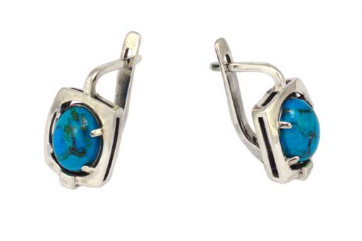 Серьги из серебра 925 пробы с хризоколлом.