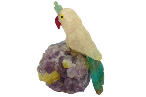 Фигурка попугай с хохолком микро из аметиста.