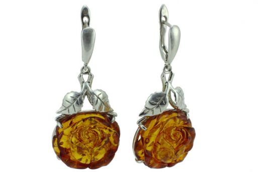 Серьги из серебра 925 пробы с янтарем.