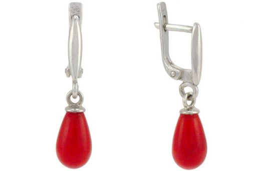 Серебряные серьги с кораллом 56658 купить в магазине Самоцветы мира