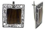 Серьги из серебра с тигровым глазом прямоугольник 23х26 мм 56761