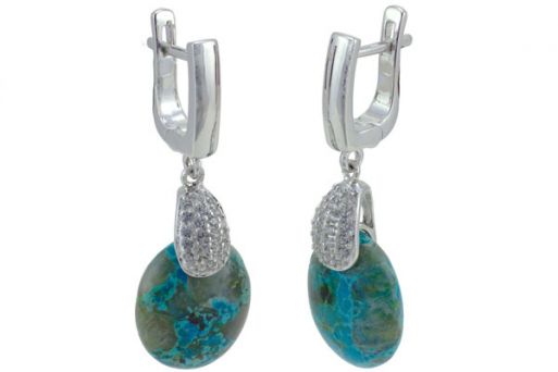 Серьги из серебра 925 пробы с хризоколлой.