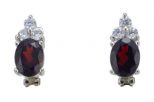 Серьги из серебра с гранатом и фианитами овал 6х8 мм 56809