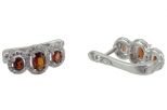 Серьги из серебра с гранатом и фианитами овал 5х7 мм 2 овала 3х5 мм 56818