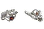 Серьги из серебра с гранатом и фианитами круг 5 мм 56822