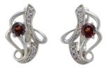 Серьги из серебра с гранатом и фианитами круг 5 мм 56822