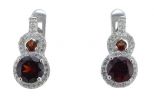 Серьги из серебра с гранатом и фианитами круг 6 мм 2 круга 3 мм 56828