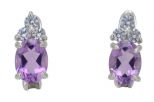 Серьги из серебра с аметистом и фианитами овал 6х8 мм 56841
