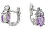 Серьги из серебра с аметистом и фианитами овал 6х8 мм 56841