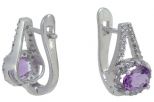 Серьги из серебра с аметистом и фианитами овал 5х6 мм 56845