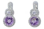 Серьги из серебра с аметистом и фианитами круг 6 мм 56847