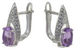 Серьги из серебра с аметистом и фианитами овал 6х8 мм 56849