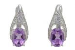 Серьги из серебра с аметистом и фианитами овал 6х8 мм 56849