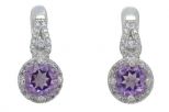Серьги из серебра с аметистом и фианитами круг 6 мм 56851