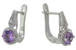 Серьги из серебра с аметистом и фианитами круг 6 мм 56851