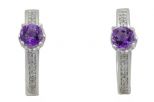 Серьги из серебра с аметистом и фианитами круг 4 мм 56854