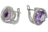 Серьги из серебра с аметистом и фианитами круг 10 мм 56858