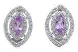 Серьги из серебра с аметистом и фианитами маркиза 4х8 мм 56860