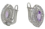 Серьги из серебра с аметистом и фианитами маркиза 4х8 мм 56860