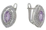 Серьги из серебра с аметистом и фианитами маркиза 4х8 мм 56860
