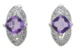 Серьги из серебра с аметистом и фианитами квадрат 7х7 мм 56862