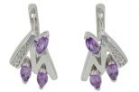 Серьги из серебра с аметистом и фианитами 3 маркизы 3х7 мм 56867
