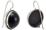 Серьги из серебра с агатом чёрным круг 20 мм 56936
