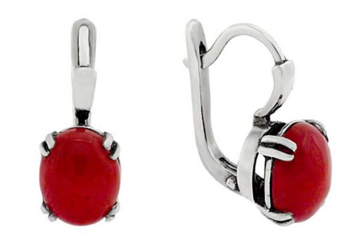 Серебряные серьги с кораллом 56994 купить в магазине Самоцветы мира