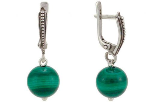Серьги из серебра 925 пробы с малахитом.