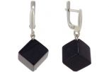 Серьги из серебра с агатом чёрным кубики 12х12 мм 57003