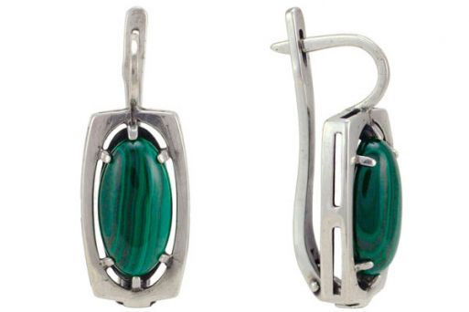 Серьги из серебра 925 пробы с малахитом.