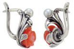 Серьги из серебра с кораллом розовым жемчугом роза 10 мм роза 57019