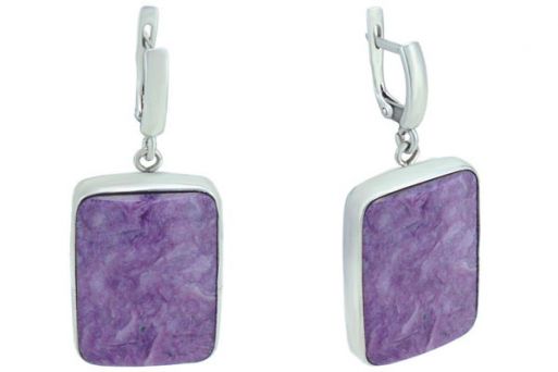 Серьги из серебра 925 пробы с чароитом.