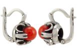 Серьги из серебра с кораллом морковным шар 8 мм 57160