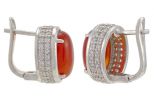Серьги сердолик с фианитами. Вес 6,4 гр