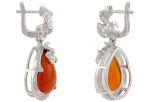 Серьги сердолик с фианитами. Вес 13,4 гр