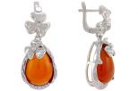 Серьги сердолик с фианитами. Вес 13,4 гр