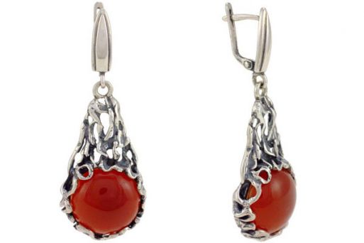 Серьги из серебра 925 пробы с сердоликом.