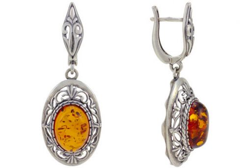 Серьги из серебра 925 пробы с янтарём.