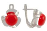 Серьги из серебра с кораллом красным круг 10 мм 57302