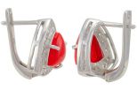 Серьги из серебра с кораллом красным и фианитами треугольник 8х8х8 мм 57304